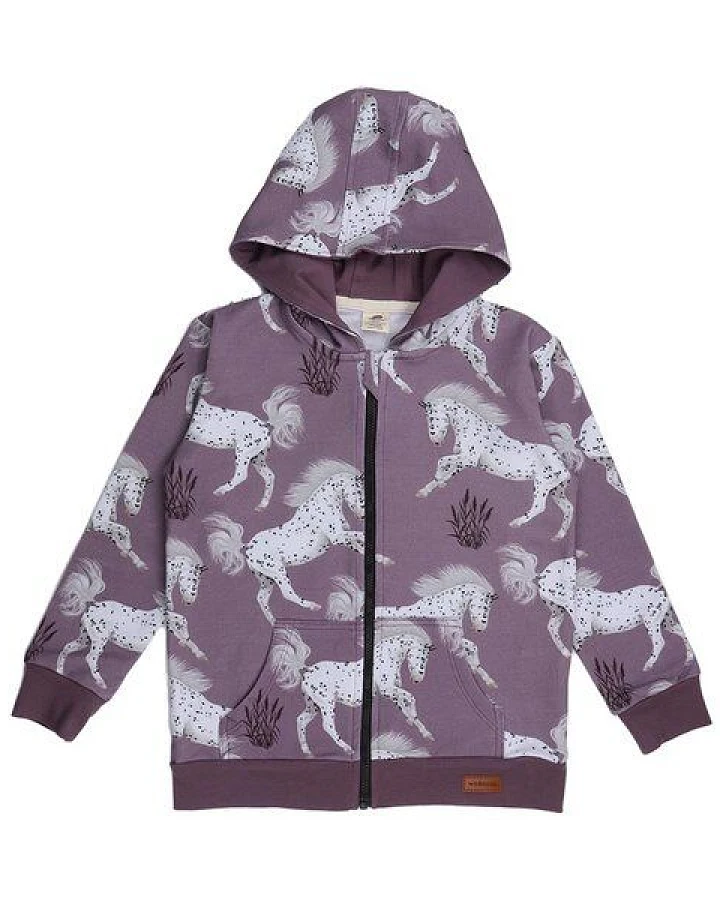 Baby Sweatjacke – Lila mit Pferdemotiven, Kapuze & Reißverschluss, weich & bequem