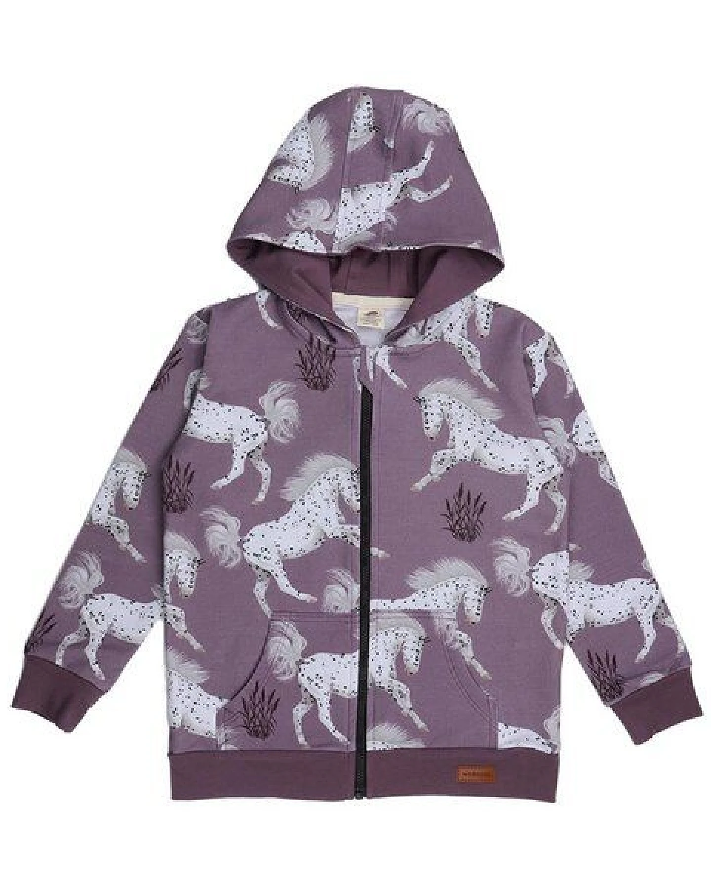 Baby Sweatjacke – Lila mit Pferdemotiven, Kapuze & Reißverschluss, weich & bequem – Ansicht 2