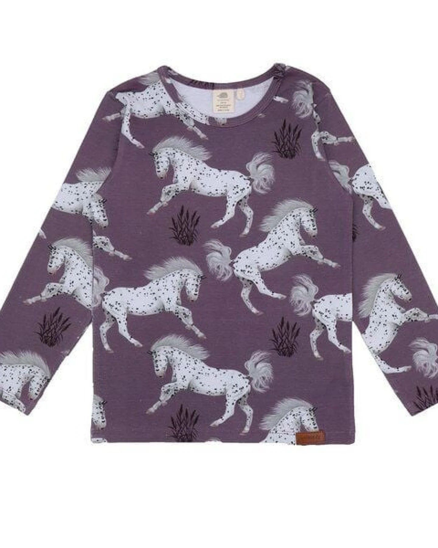Baby Langarmshirt GOTS zertifiziert, Bio-Baumwolle, lila, Pferde-Muster, weich & bequem – Walkiddy – Ansicht 2