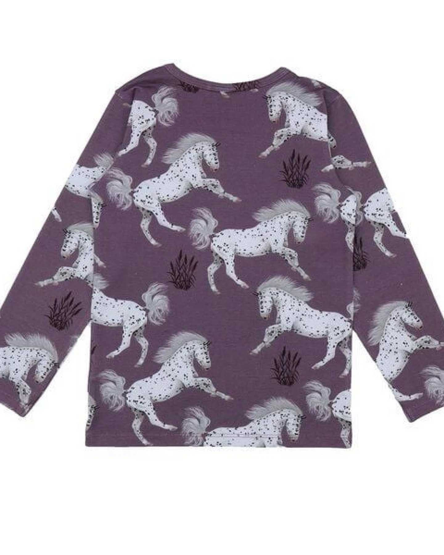 Baby Langarmshirt GOTS zertifiziert, Bio-Baumwolle, lila, Pferde-Muster, weich & bequem – Walkiddy – Ansicht 3