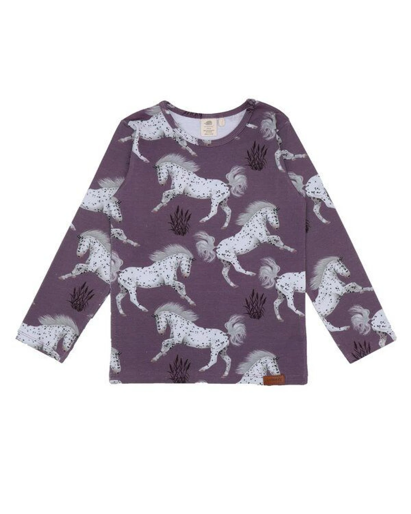 Baby Langarmshirt GOTS zertifiziert, Bio-Baumwolle, lila, Pferde-Muster, weich & bequem – Walkiddy – Ansicht 2