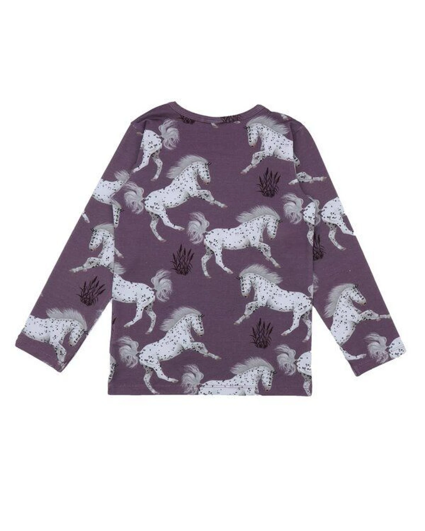 Baby Langarmshirt GOTS zertifiziert, Bio-Baumwolle, lila, Pferde-Muster, weich & bequem – Walkiddy – Ansicht 3