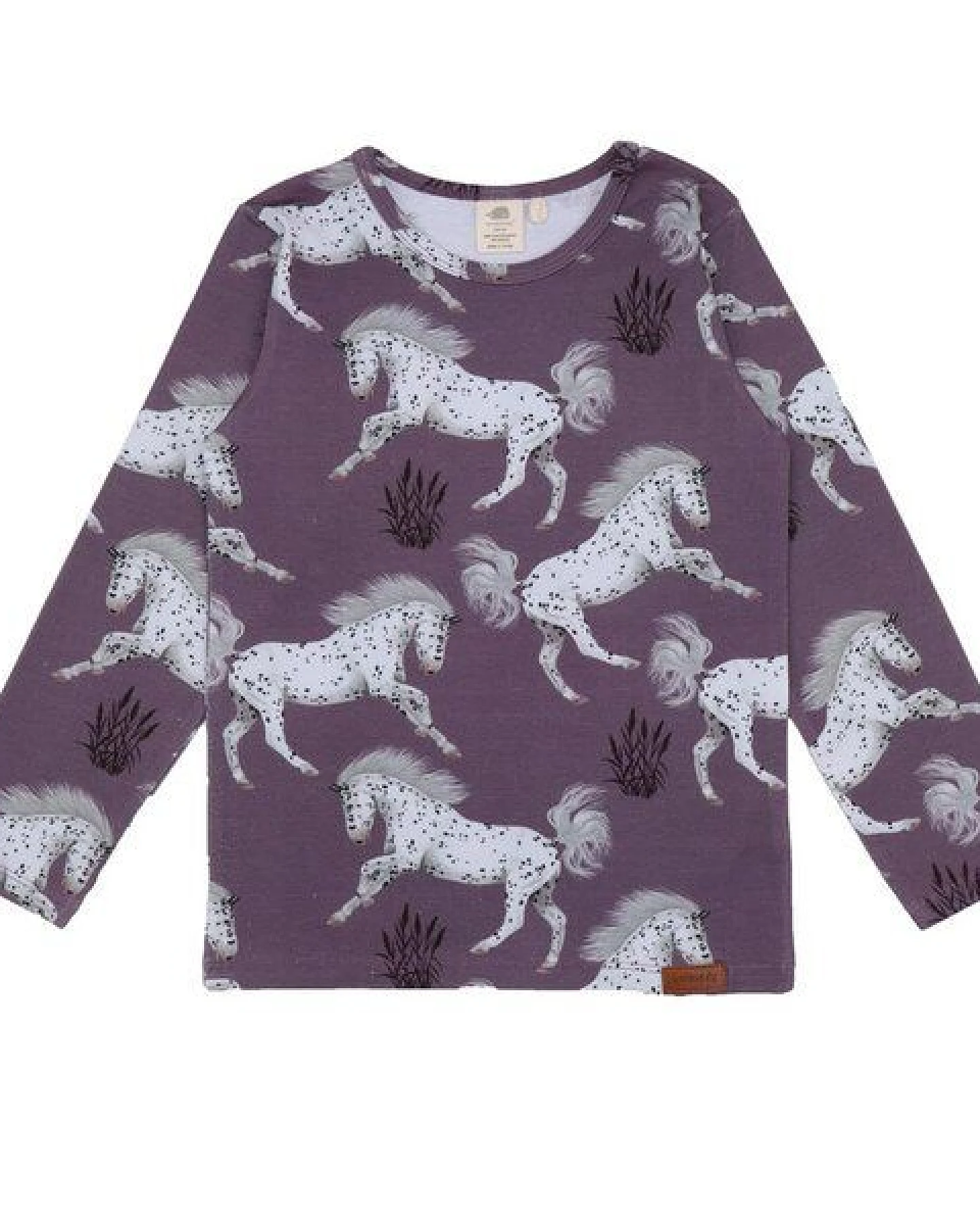 Baby Langarmshirt GOTS zertifiziert, Bio-Baumwolle, lila, Pferde-Muster, weich & bequem – Walkiddy – Ansicht 2