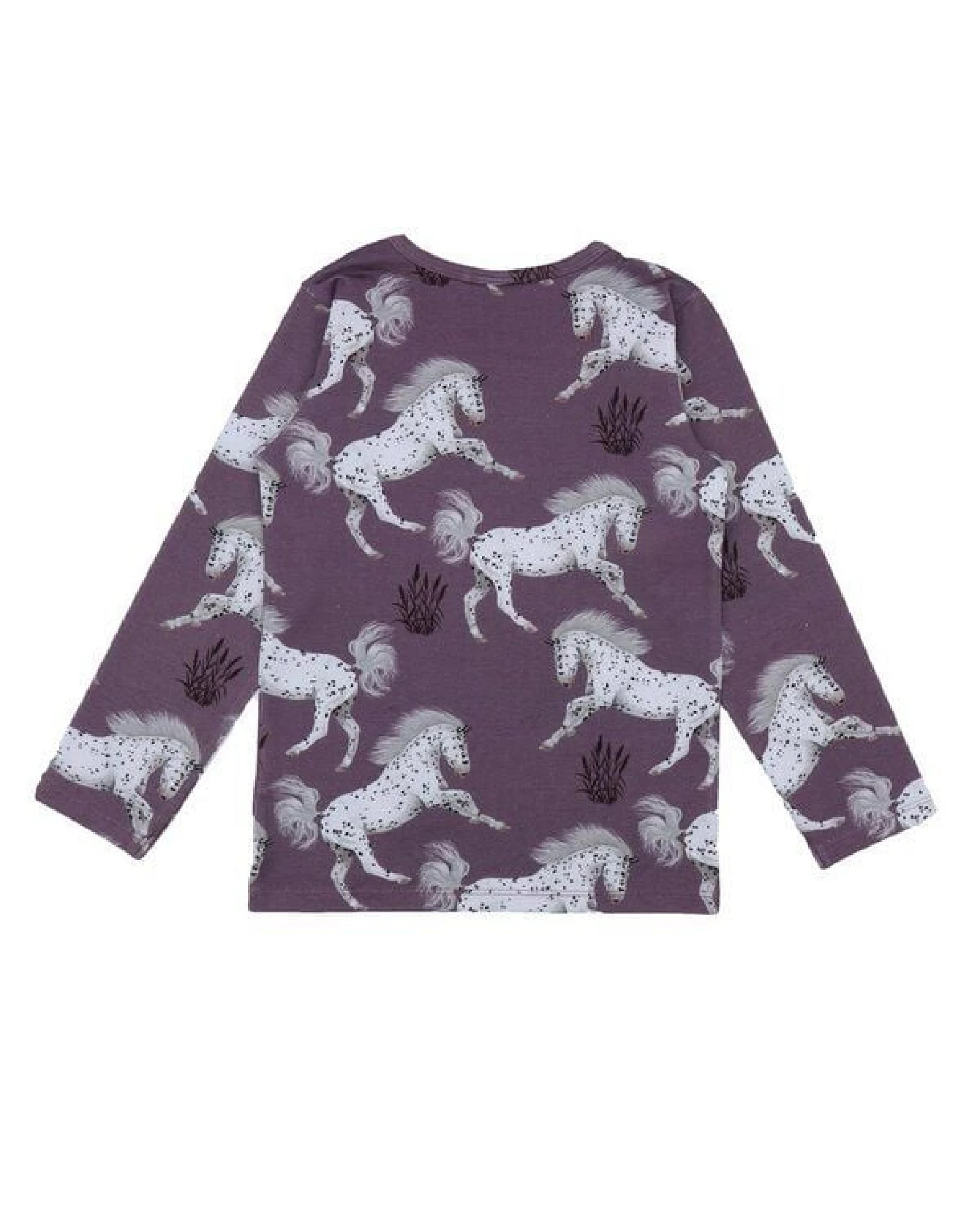 Baby Langarmshirt GOTS zertifiziert, Bio-Baumwolle, lila, Pferde-Muster, weich & bequem – Walkiddy – Ansicht 3
