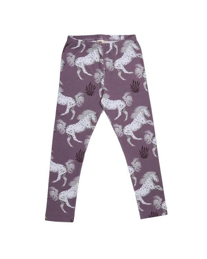 Leggings Lila Pferde-Allover Bio-Baumwolle GOTS – Walkiddy