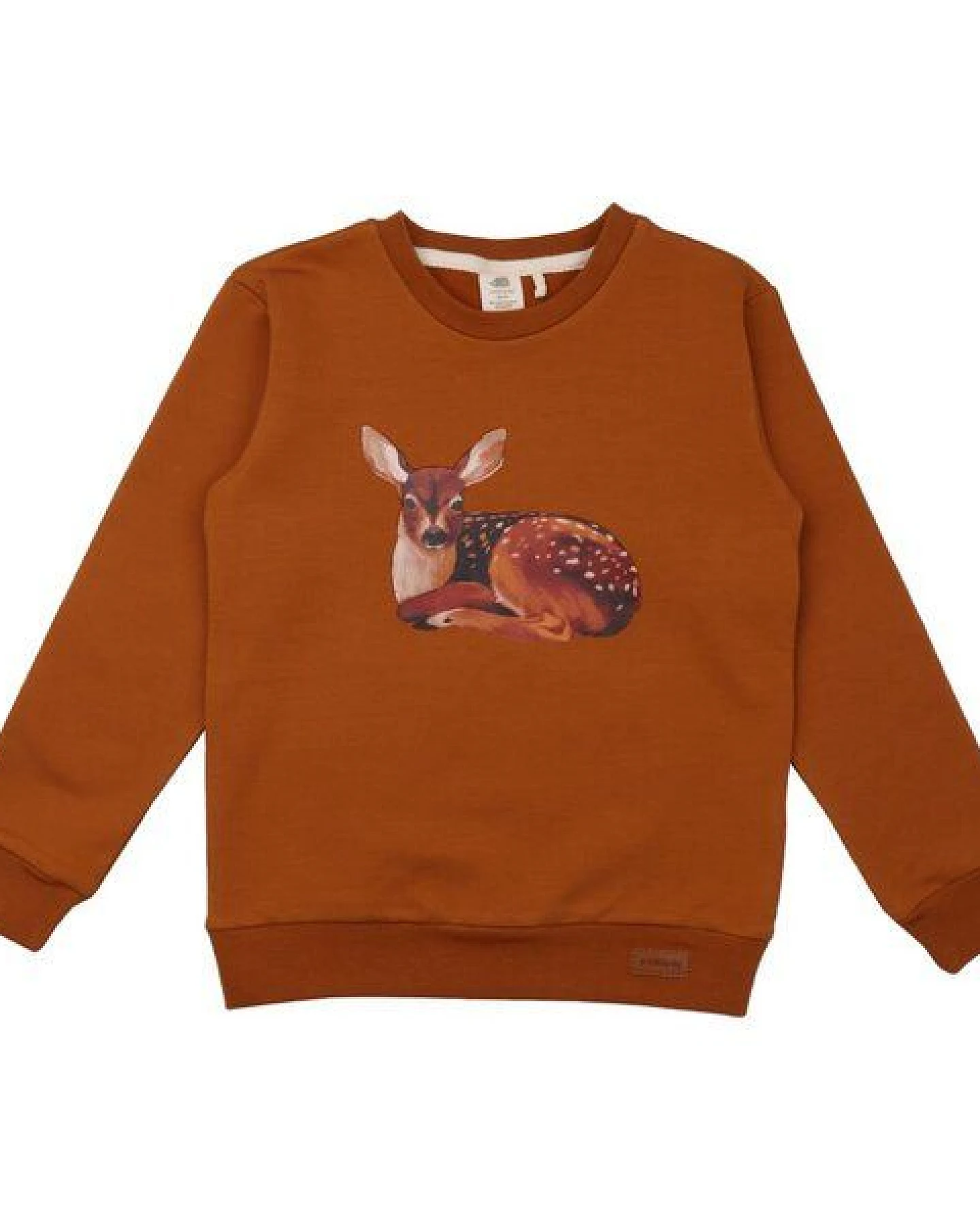 Baby Sweatshirt GOTS zertifiziert – 95% Bio-Baumwolle, Braun mit Rehmotiv, weich & bequem, alltagstauglich – Ansicht 2