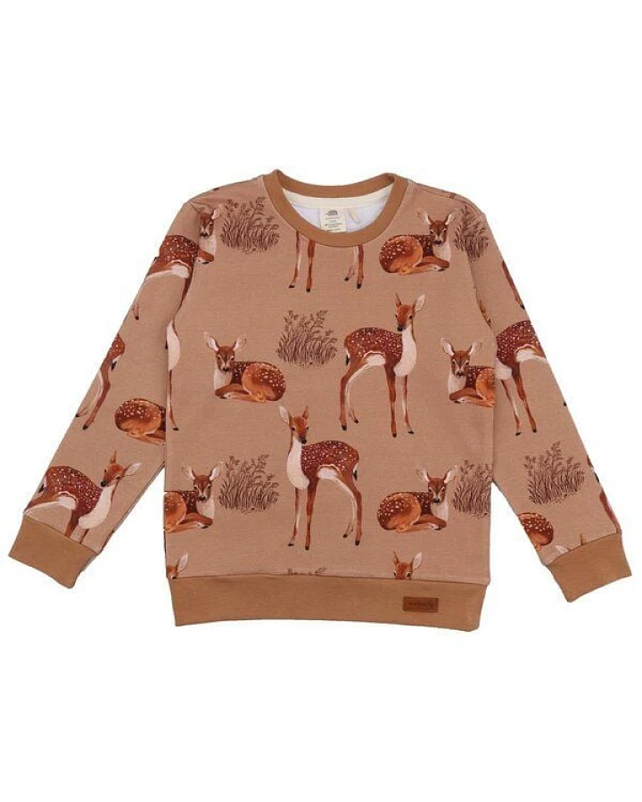 Kinder Sweatshirt GOTS zertifiziert Bio-Baumwolle, Braun, Reh-Muster, Walkiddy