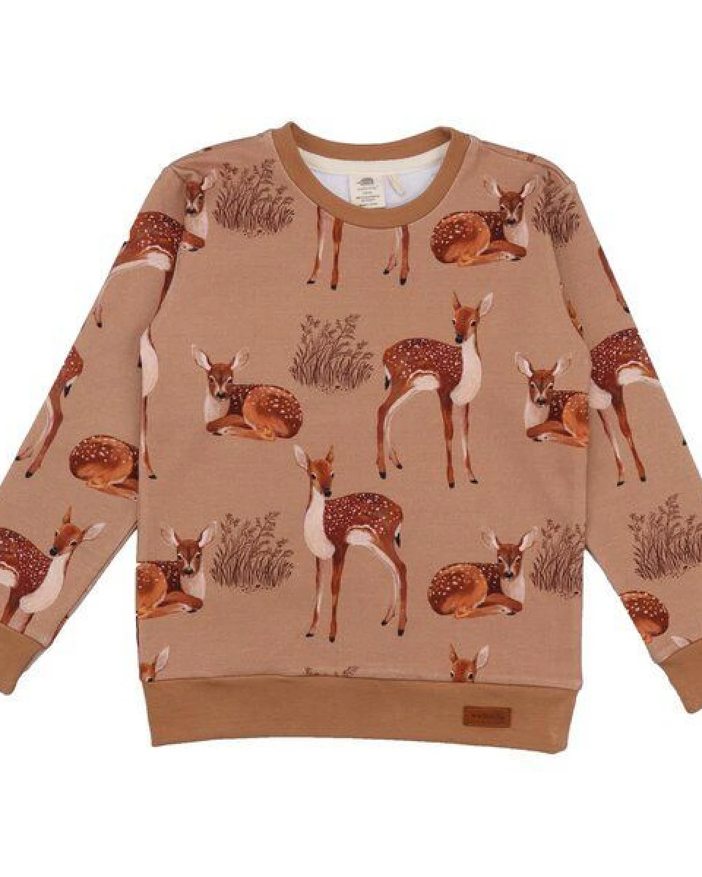 Kinder Sweatshirt GOTS zertifiziert Bio-Baumwolle, Braun, Reh-Muster, Walkiddy – Ansicht 2