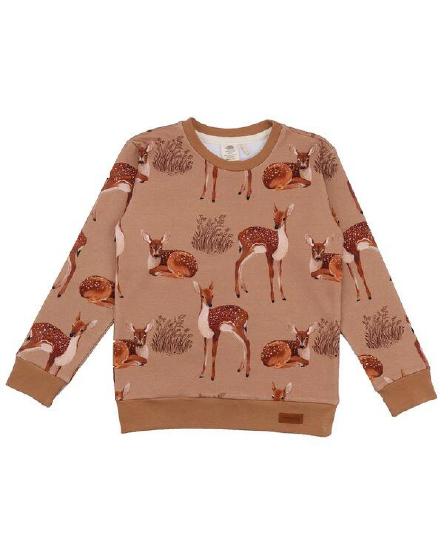 Kinder Sweatshirt GOTS zertifiziert Bio-Baumwolle, Braun, Reh-Muster, Walkiddy – Ansicht 2