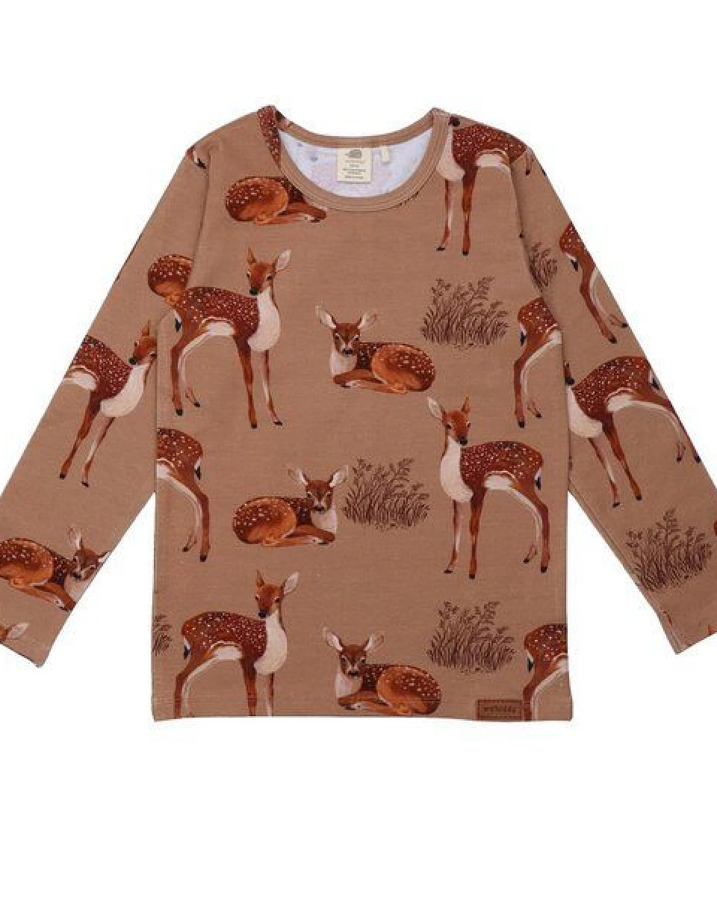 Baby Langarmshirt GOTS zertifiziert, 95% Bio-Baumwolle, braun, Hirsch-Muster, weich & bequem – Walkiddy – Ansicht 2