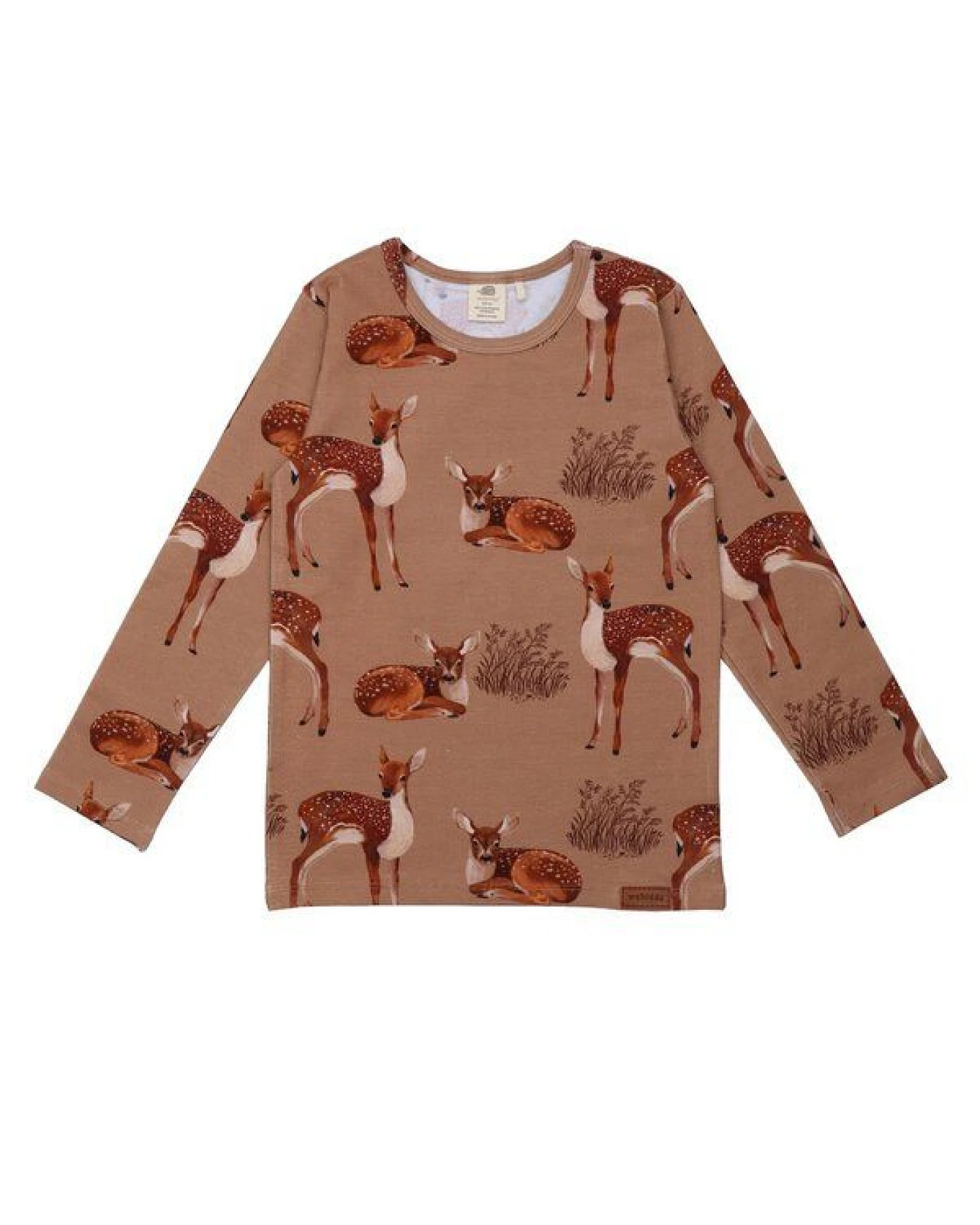 Baby Langarmshirt GOTS zertifiziert, 95% Bio-Baumwolle, braun, Hirsch-Muster, weich & bequem – Walkiddy – Ansicht 2