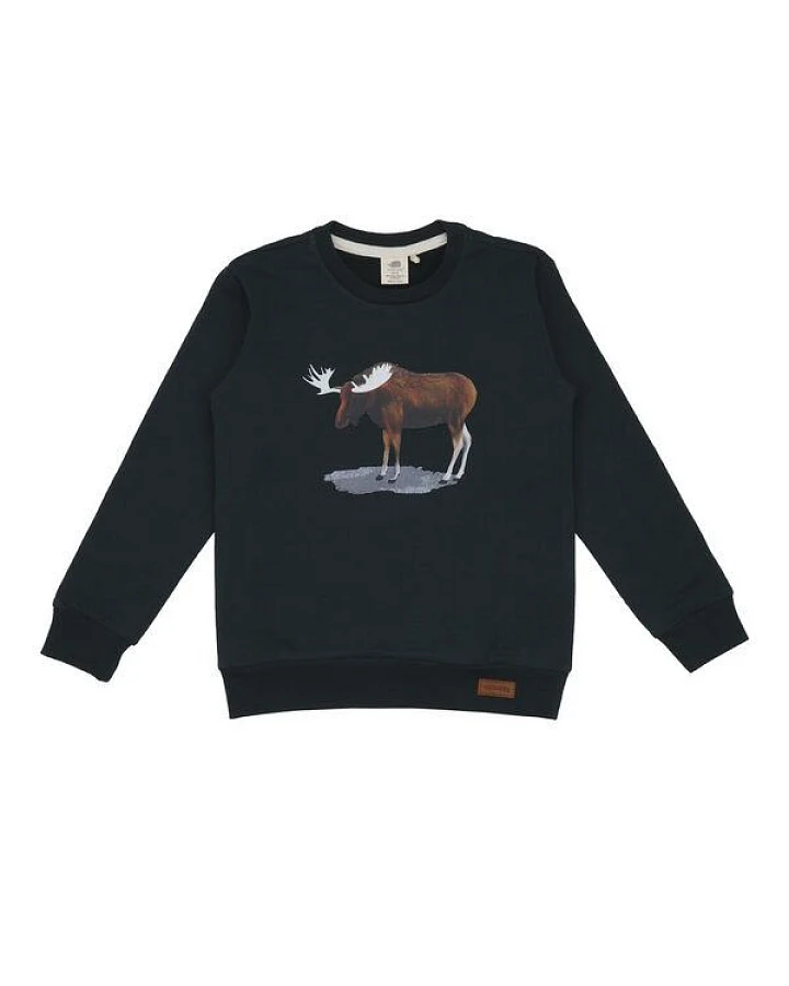Baby Sweatshirt GOTS zertifiziert – Dunkelgrün mit Elchmotiv, weich & bequem