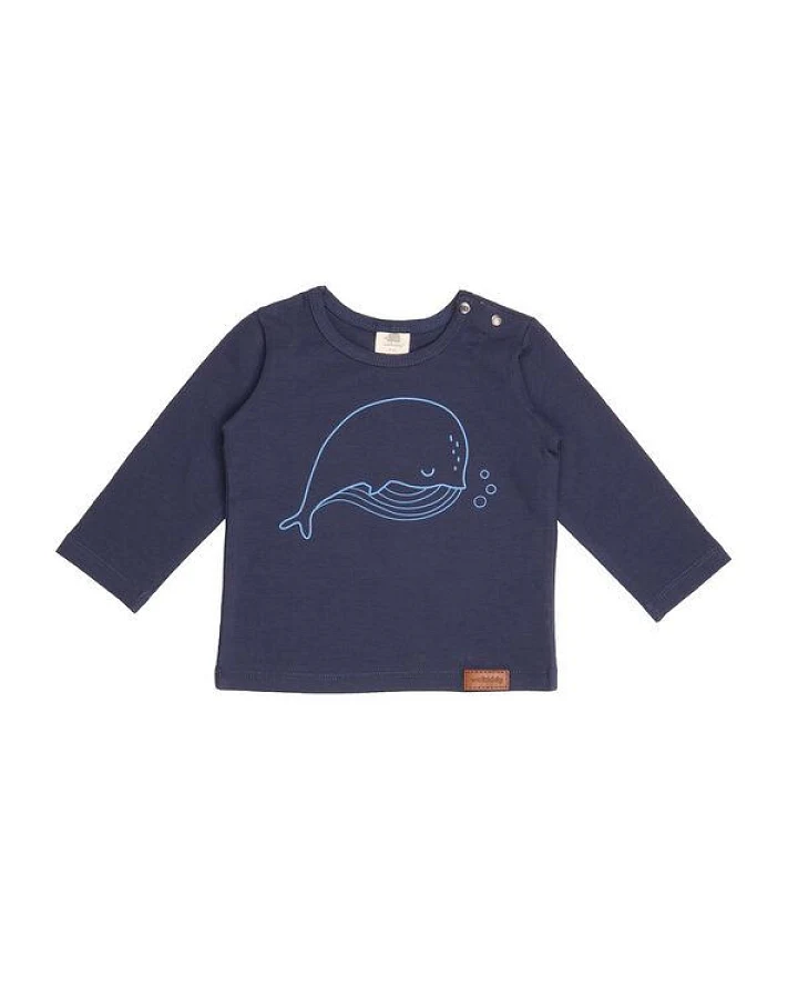 Baby Langarmshirt GOTS zertifiziert, 95% Bio-Baumwolle, dunkelblau, weich & elastisch, Frontmotiv – Walkiddy
