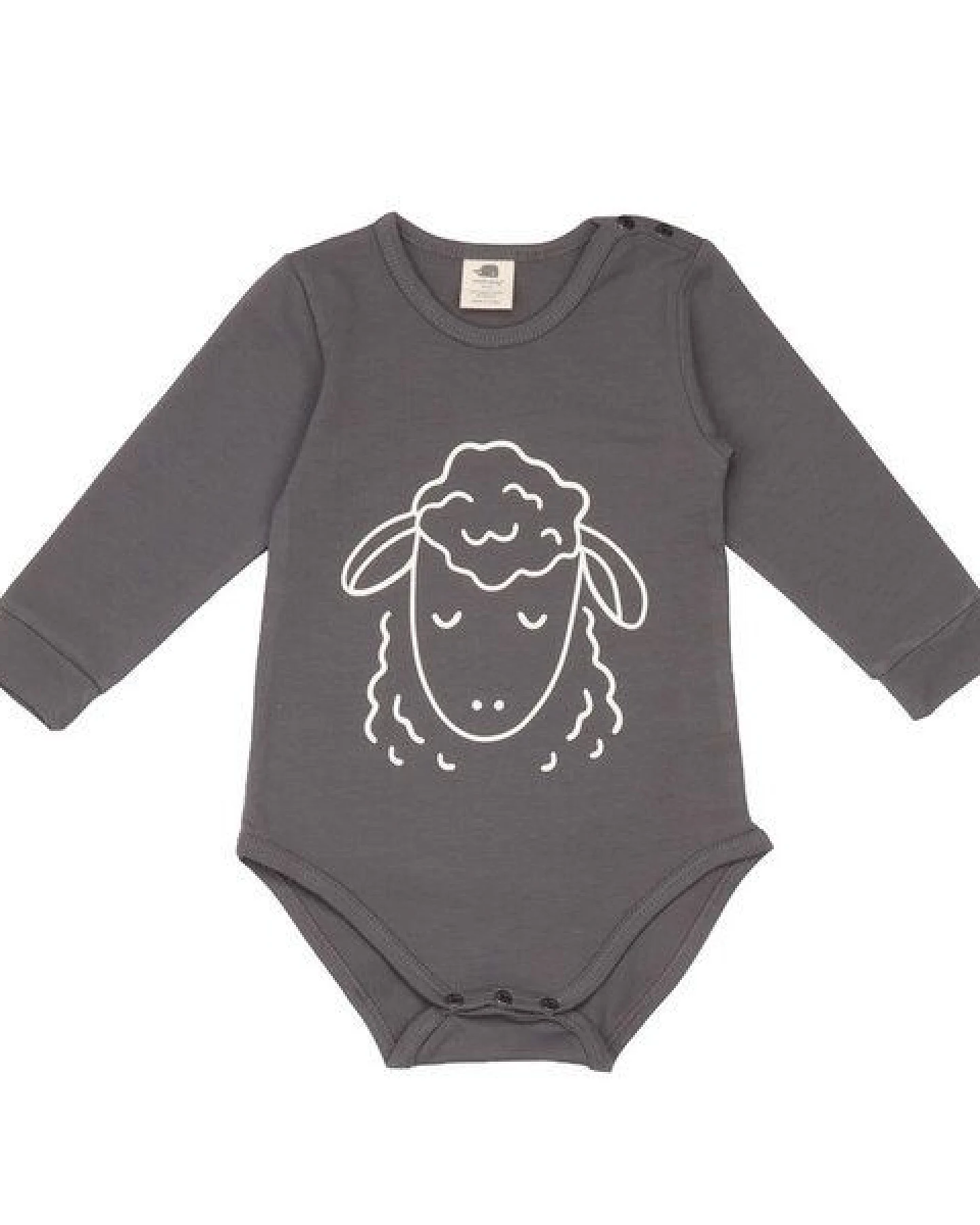 Baby Langarmbody GOTS-zertifiziert aus Bio-Baumwolle, grau mit Tiermotiv, weicher Jersey, Druckknöpfe im Schritt – Walkiddy – Ansicht 2