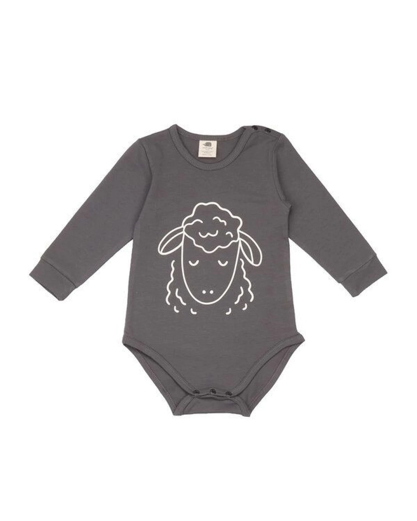 Baby Langarmbody GOTS-zertifiziert aus Bio-Baumwolle, grau mit Tiermotiv, weicher Jersey, Druckknöpfe im Schritt – Walkiddy – Ansicht 2