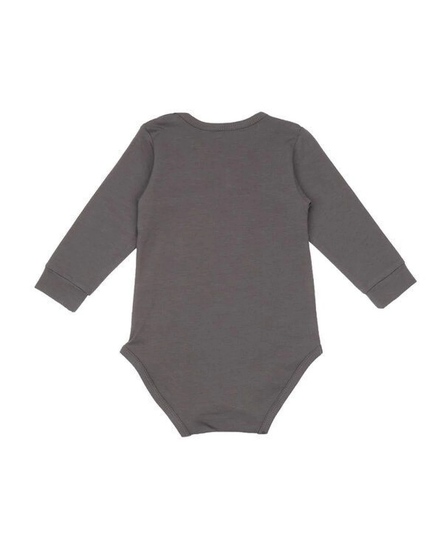 Baby Langarmbody GOTS-zertifiziert aus Bio-Baumwolle, grau mit Tiermotiv, weicher Jersey, Druckknöpfe im Schritt – Walkiddy – Ansicht 3