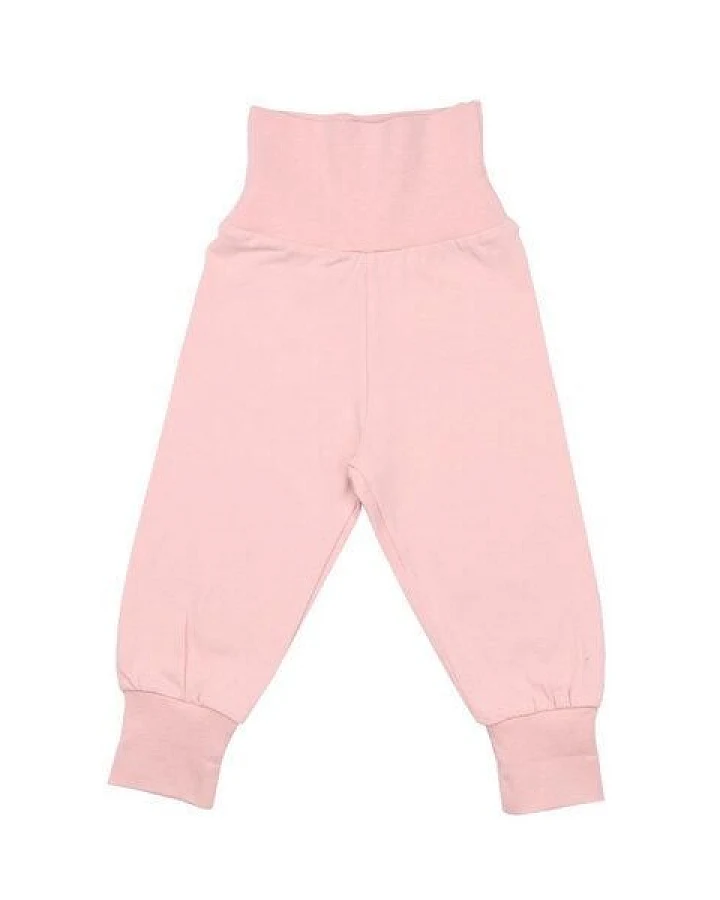 Baby Krabbelhose GOTS-zertifiziert aus Bio-Baumwolle, rosa mit hohem Komfortbund & Rippbündchen – Walkiddy, weich, elastisch & krabbelgeeignet