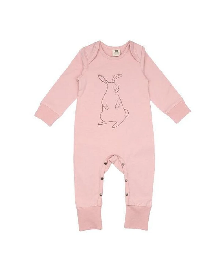 Baby Strampler GOTS-zertifiziert aus Bio-Baumwolle, rosa, langarm mit Füßen – Walkiddy, weich & hautfreundlich