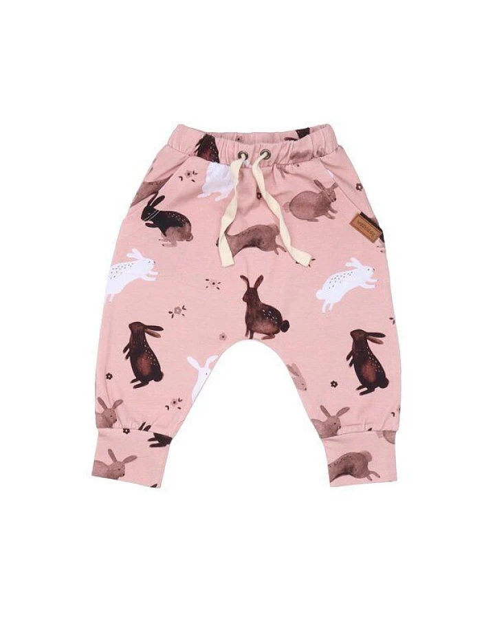 Kinder Jogginghose GOTS-zertifiziert aus Bio-Baumwolle rosa mit Hasen-Motiv – Walkiddy