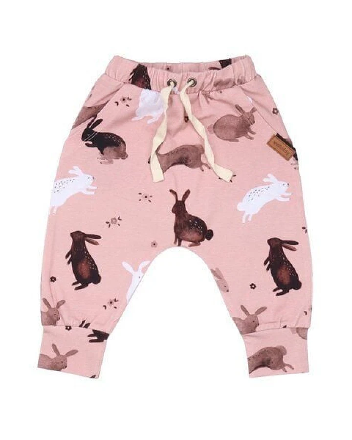 Kinder Jogginghose GOTS-zertifiziert aus Bio-Baumwolle rosa mit Hasen-Motiv – Walkiddy