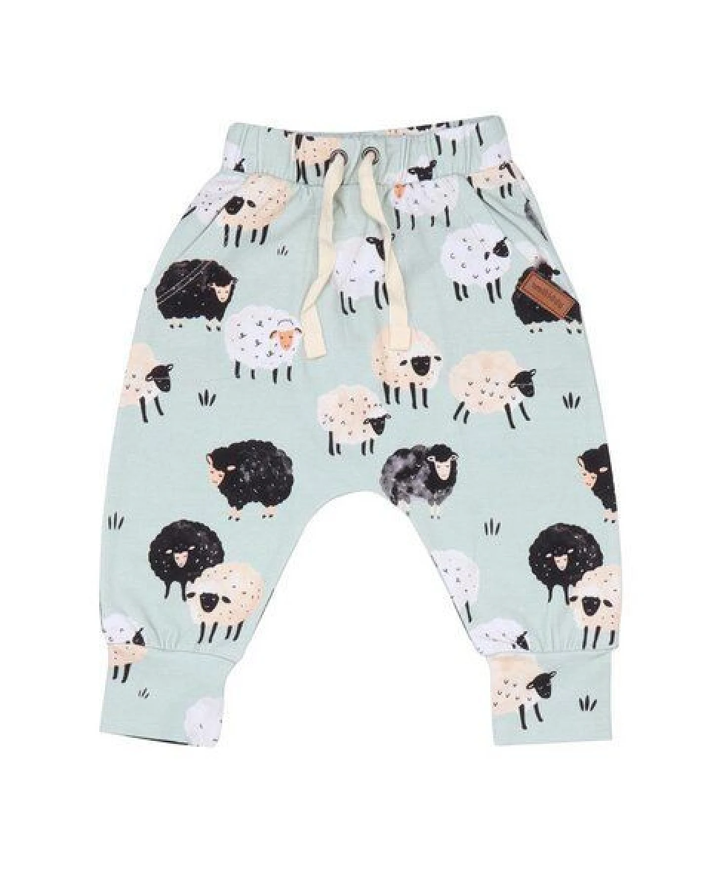 Kinder Jogginghose GOTS-zertifiziert aus Bio-Baumwolle, hellgrün mit Schaf-Print „Fluffy Sheeps“, elastischer Bund & Bündchen – Walkiddy – Ansicht 2