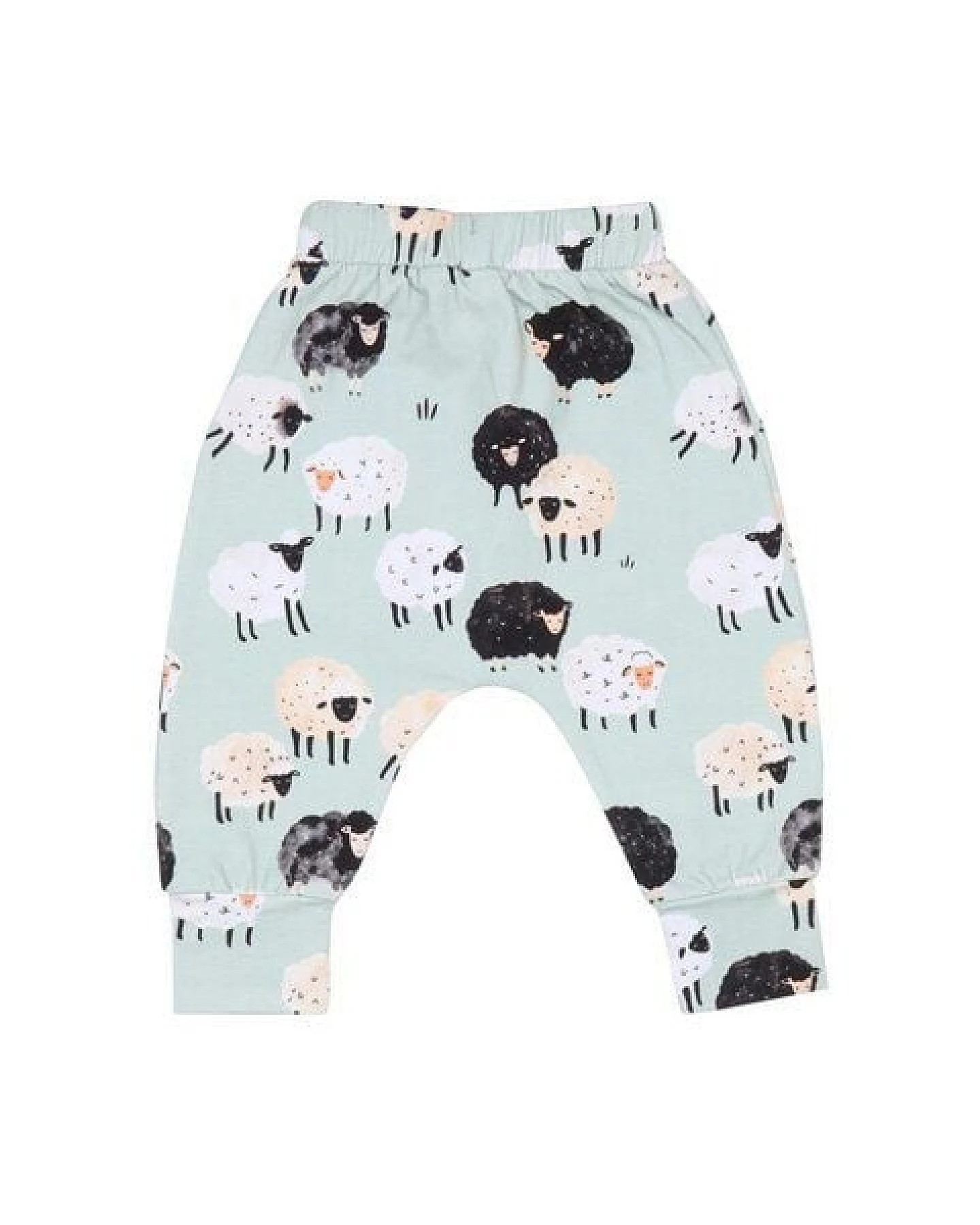 Kinder Jogginghose GOTS-zertifiziert aus Bio-Baumwolle, hellgrün mit Schaf-Print „Fluffy Sheeps“, elastischer Bund & Bündchen – Walkiddy – Ansicht 3