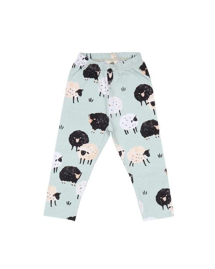 Baby Leggings GOTS zertifiziert – Bio-Baumwolle, Hellgrün mit Schafmotiv, elastischer Bund, weich & bequem, alltagstauglich