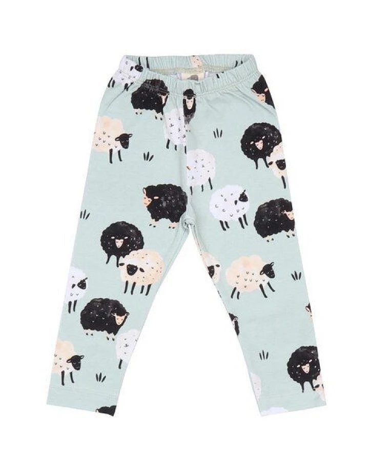 Baby Leggings GOTS zertifiziert – Bio-Baumwolle, Hellgrün mit Schafmotiv, elastischer Bund, weich & bequem, alltagstauglich