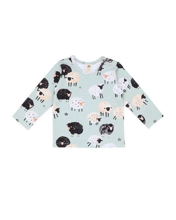 Baby Langarmshirt GOTS-zertifiziert aus Bio-Baumwolle mint mit Schaf-Motiv – Walkiddy
