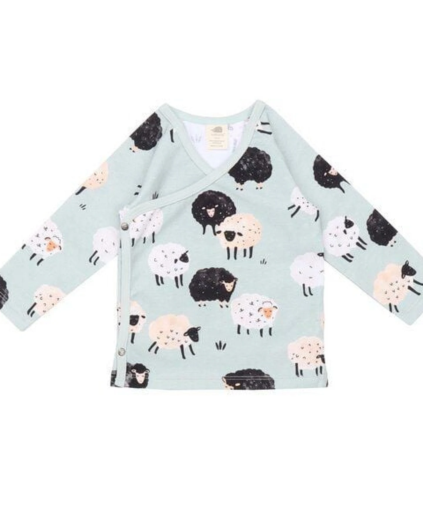 Kinder Langarmshirt GOTS-zertifiziert aus Bio-Baumwolle mintgrün mit Schaf-Motiv „Fluffy Sheeps“ – Walkiddy – Ansicht 2