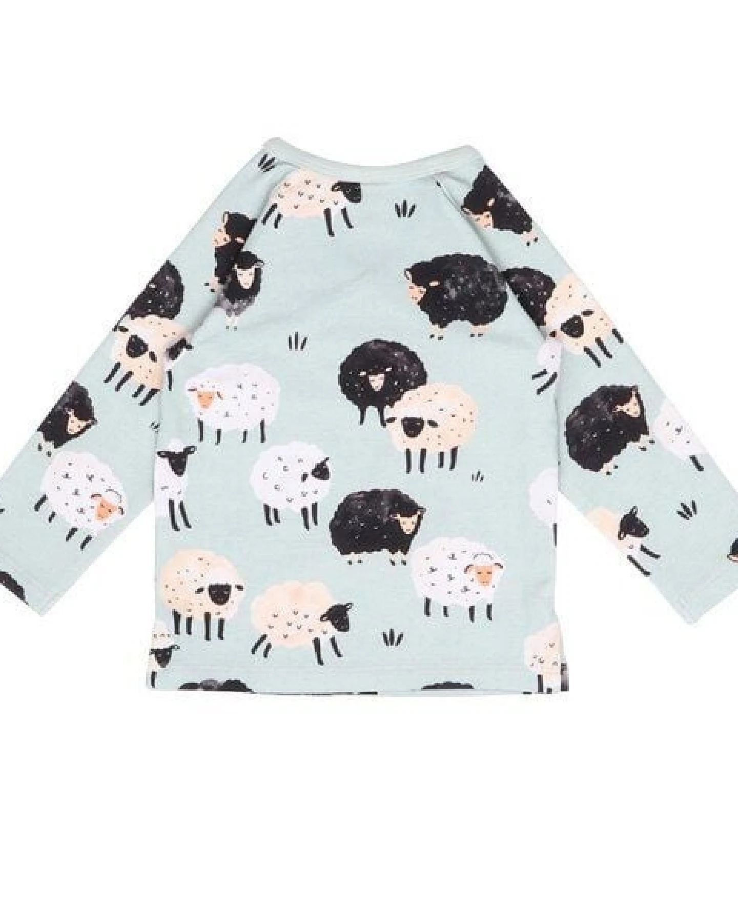 Kinder Langarmshirt GOTS-zertifiziert aus Bio-Baumwolle mintgrün mit Schaf-Motiv „Fluffy Sheeps“ – Walkiddy – Ansicht 3