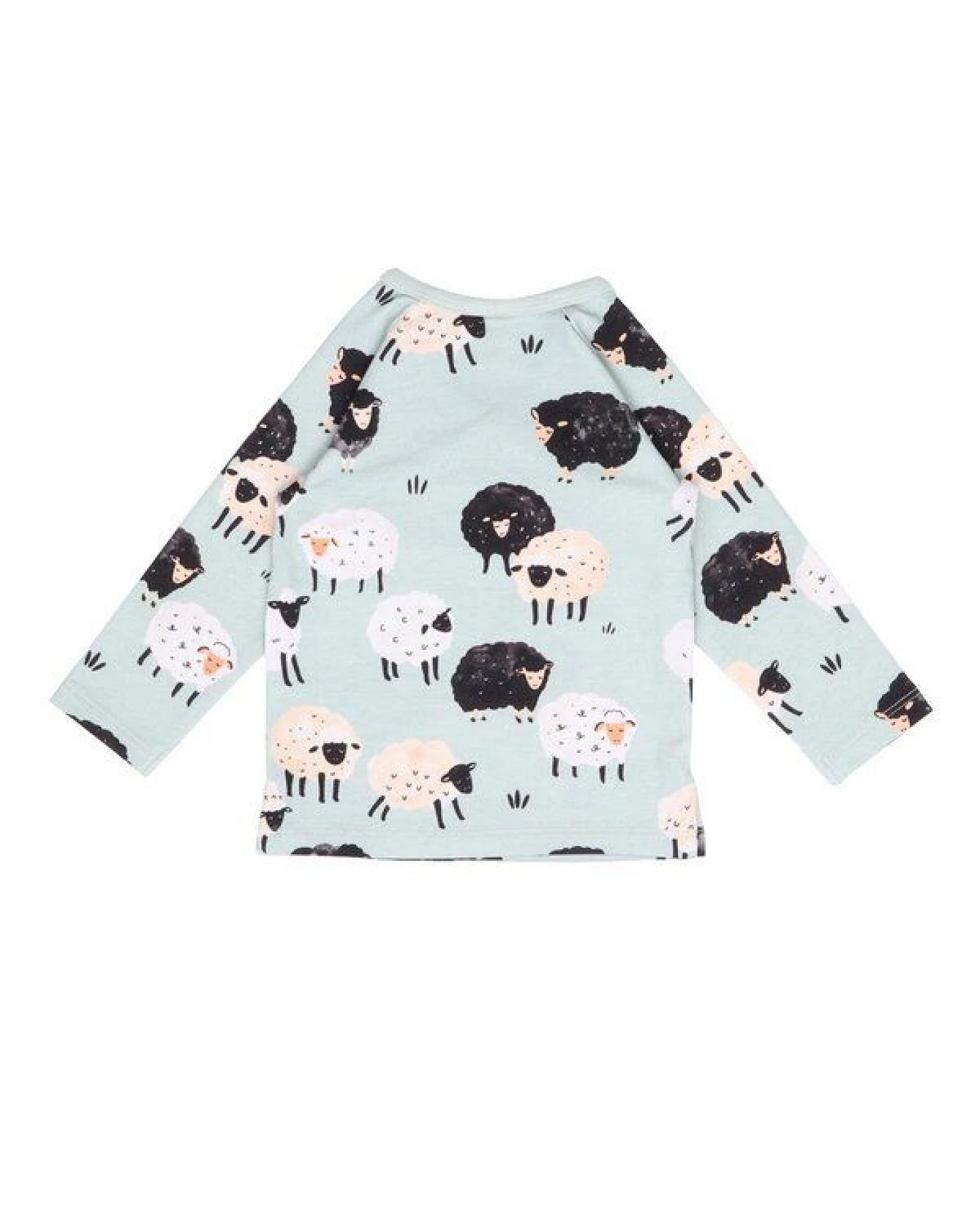 Kinder Langarmshirt GOTS-zertifiziert aus Bio-Baumwolle mintgrün mit Schaf-Motiv „Fluffy Sheeps“ – Walkiddy – Ansicht 3
