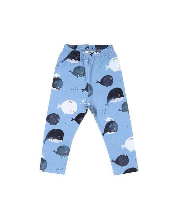 Baby Leggings GOTS zertifiziert, Bio-Baumwolle, hellblau, Wal-Allover, weich & elastisch – Walkiddy