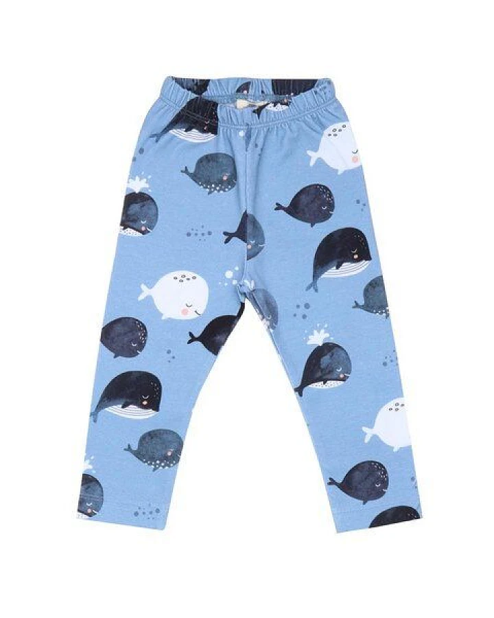 Baby Leggings GOTS zertifiziert, Bio-Baumwolle, hellblau, Wal-Allover, weich & elastisch – Walkiddy