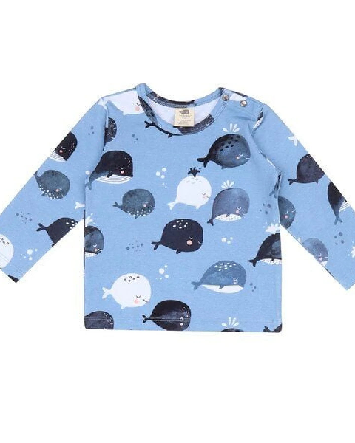 Baby Langarmshirt GOTS-zertifiziert aus Bio-Baumwolle, blau mit grafischem Muster – Walkiddy, weich, hautfreundlich & alltagstauglich – Ansicht 2