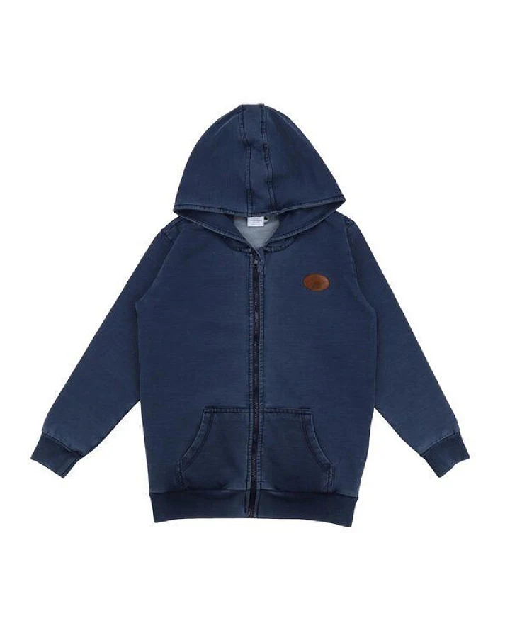 Kinder Kapuzenjacke GOTS zertifiziert, dunkelblau, Denim-Look, Reißverschluss, Bio-Baumwolle, weich – Walkiddy