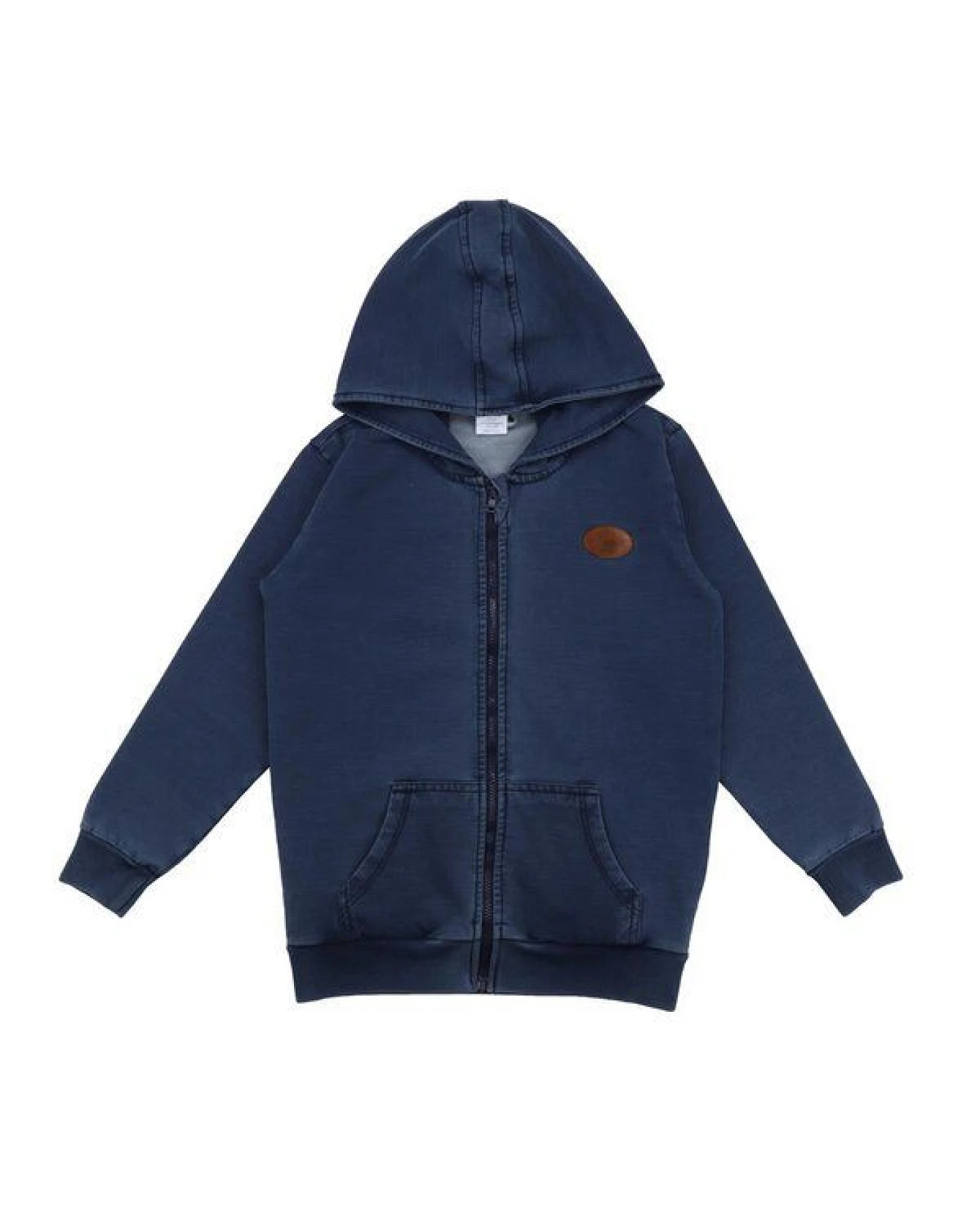 Kinder Kapuzenjacke GOTS zertifiziert, dunkelblau, Denim-Look, Reißverschluss, Bio-Baumwolle, weich – Walkiddy – Ansicht 2