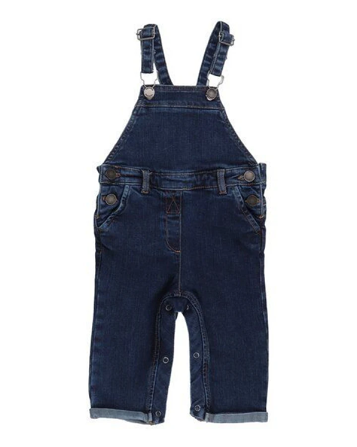 Jeans-Strampler Baby Bio-Baumwolle Dunkelblau – Latzhose von Walkiddy, mitwachsend, weich gefüttert – nachhaltige, hautfreundliche & langlebige Qualität von Walkiddy