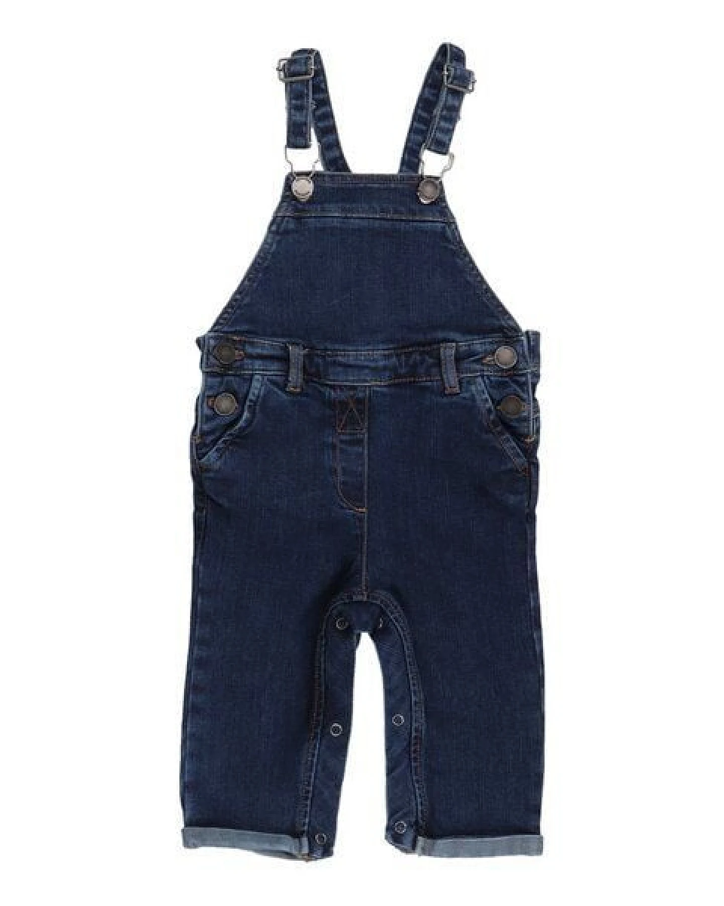 Jeans-Strampler Baby Bio-Baumwolle Dunkelblau – Latzhose von Walkiddy, mitwachsend, weich gefüttert – nachhaltige, hautfreundliche & langlebige Qualität von Walkiddy – Ansicht 2