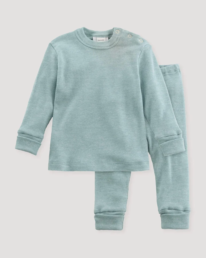 hessnatur Baby Pyjama aus Bio-Baumwolle mit Bio-Merinowolle und Seide - grün - Größe 62/68