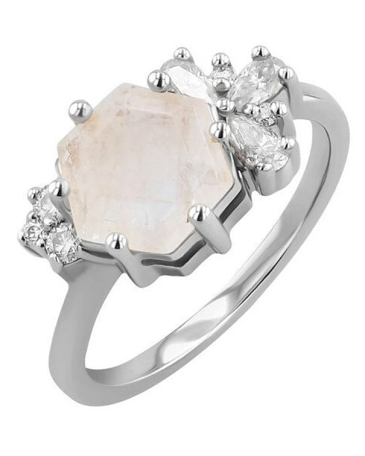 Eppi Einzigartiger Ring mit Mondstein und Moissaniten Anita