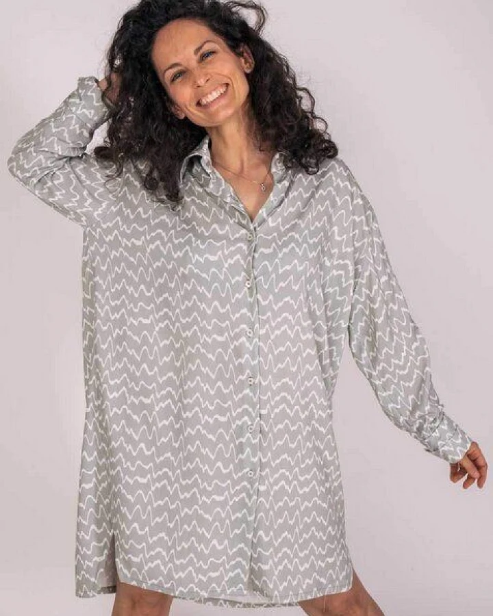 Aatise Hemdblusenkleid kurz langarm 100% EcoVero Zaum