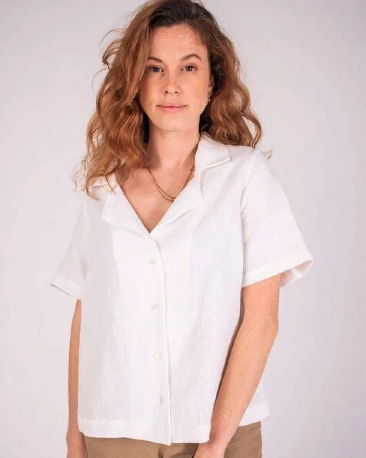 Aatise Bluse kurzarm mit kubanischem Kragen Zavi, aus 100% Leinen