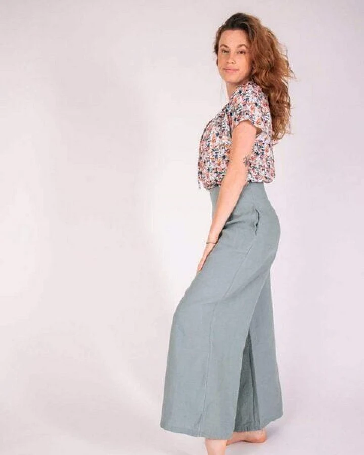 Aatise Leinenhose weit mit hohem Taillenbund Zove 100% Leinen
