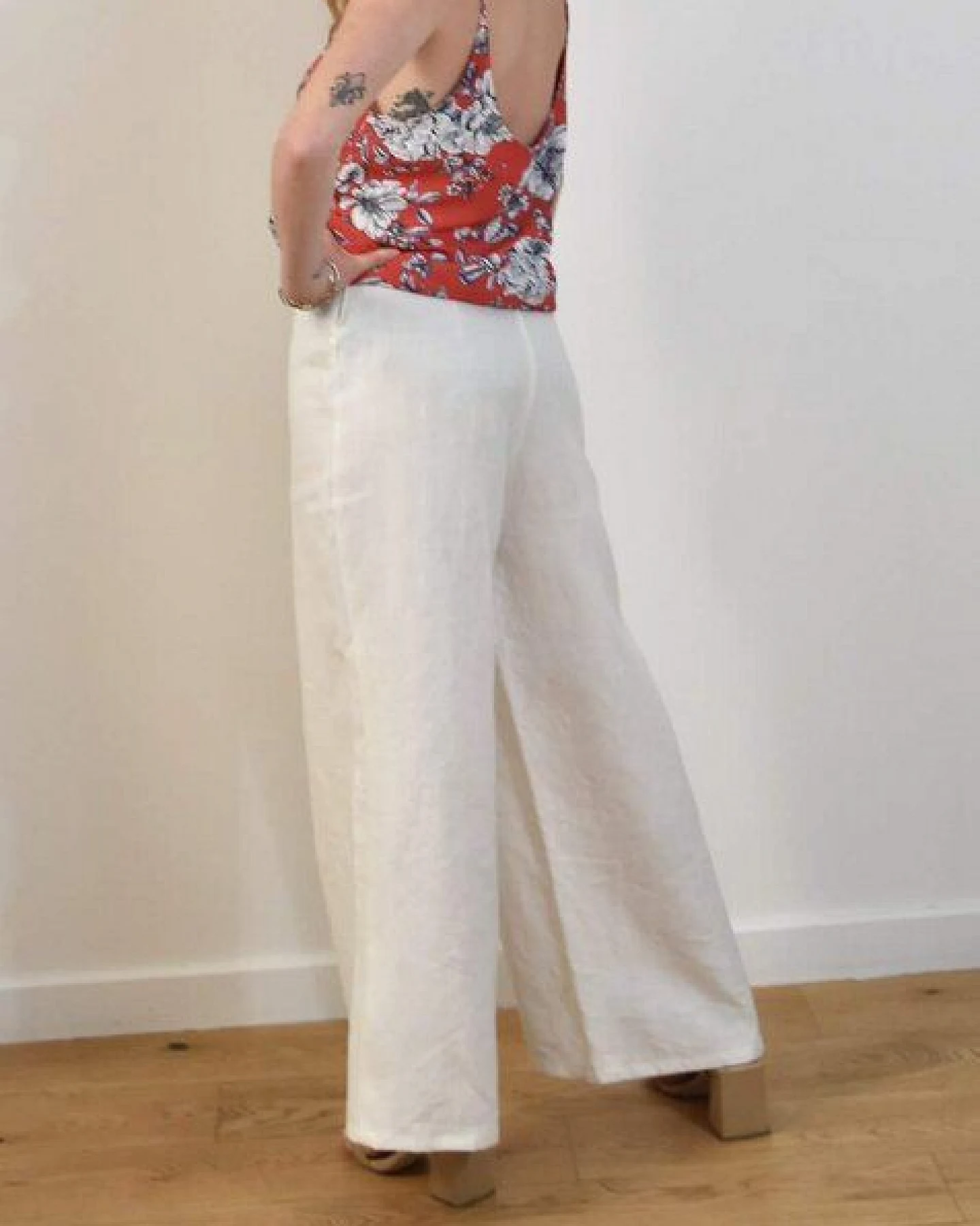 Aatise Leinenhose weit mit hohem Taillenbund Zove 100% Leinen – Ansicht 3