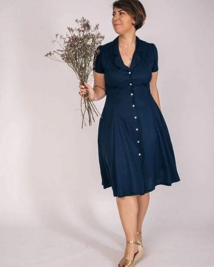 Aatise Zerna Hemdblusenkleid midi Länge aus 100% EcoVero, kurzarm