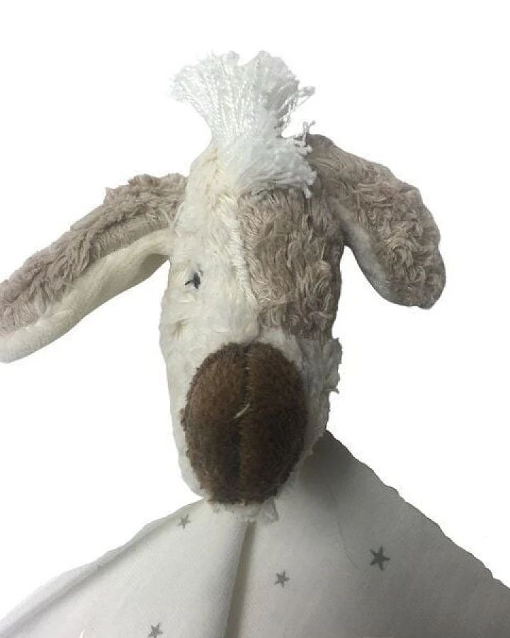 Pat und Patty Personalisertes Schmusetuch/ Schnuffeltuch, Greifling Hund "Neo" ,Farbe : beige , 100 % Baumwolle-kbA/GOTS