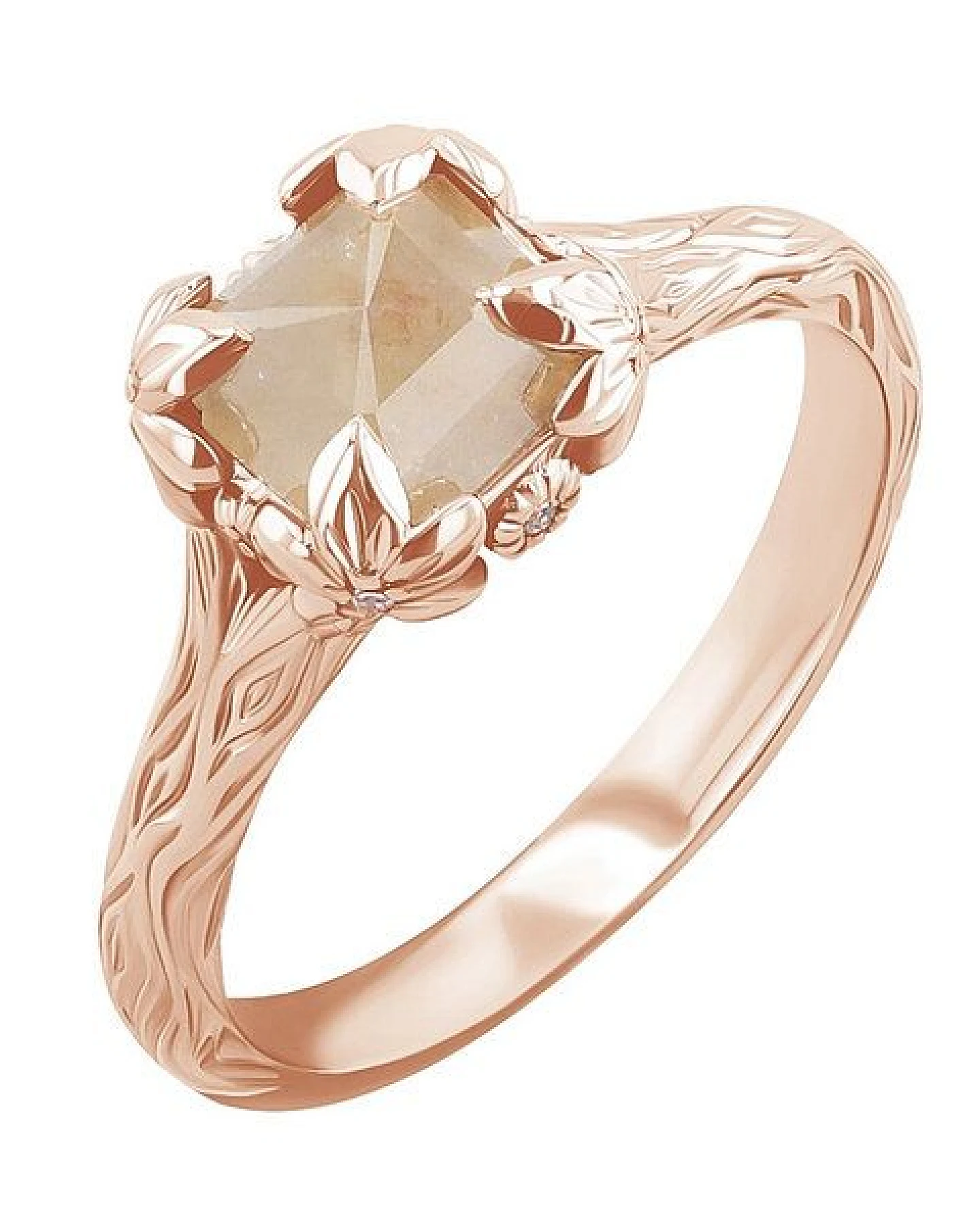 Eppi Goldring mit Salt and Pepper Diamant und handgravierten Blumen Flower – Ansicht 2