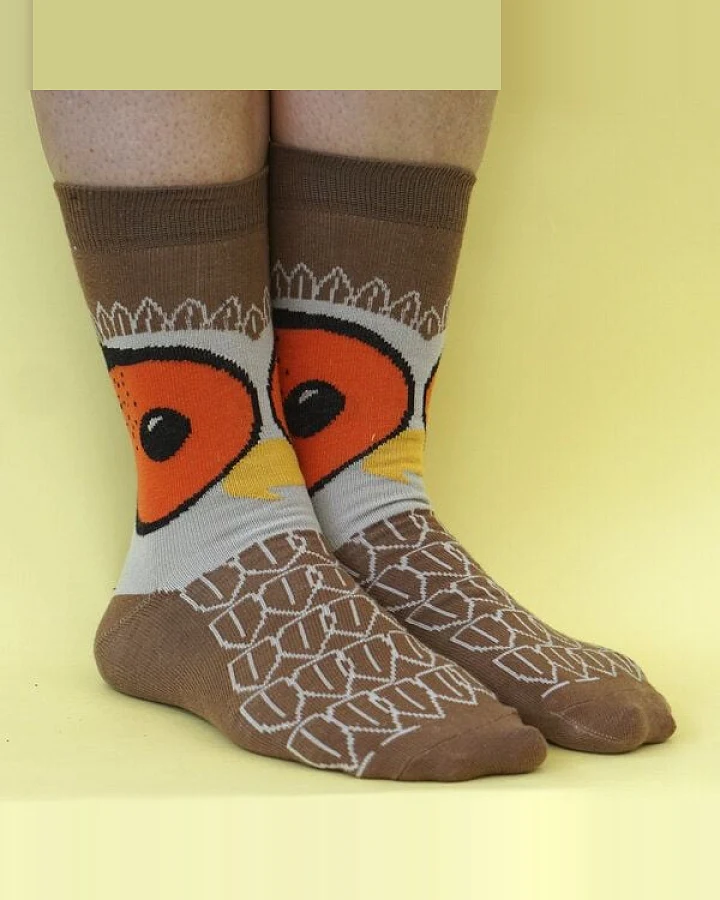 Fräulein Prusselise Eule Socke braun orange bunt gemustert story