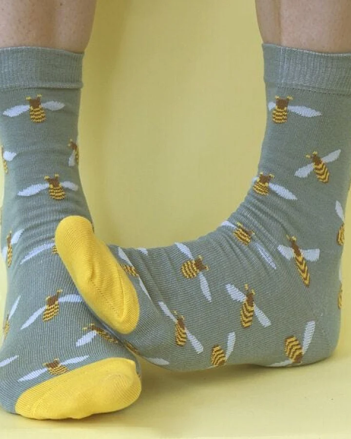 Fräulein Prusselise Biene Socke blau gelb bunt